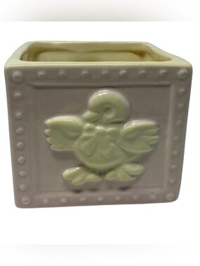 Baby Girl Haeger 269 Pink Ceramic Baby Block Planter Alphabet Bunny Chick Square